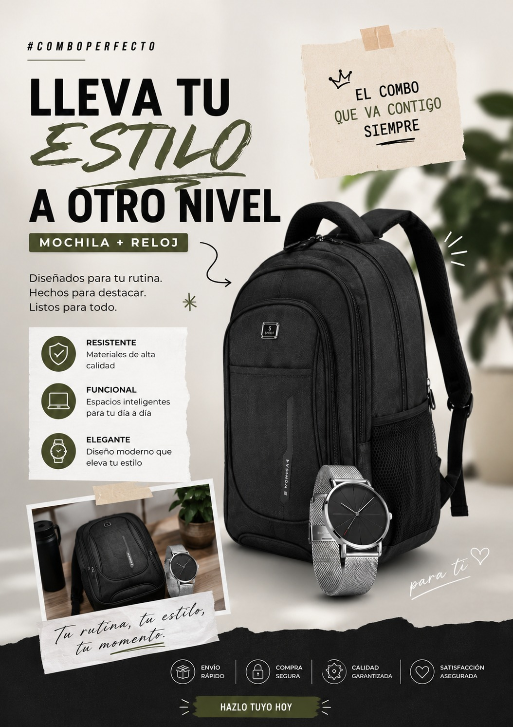 COMBO MODA HOMBRE BOLSO MAS RELOJ