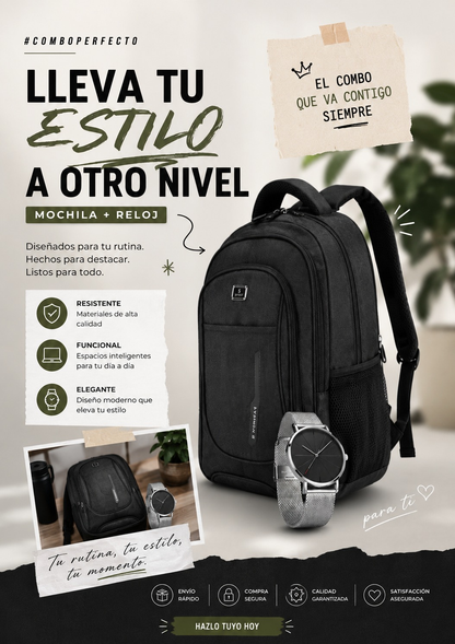 COMBO MODA HOMBRE BOLSO MAS RELOJ