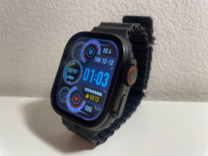 Reloj T10 Ultra 2 correa negra con dashboard en pantalla